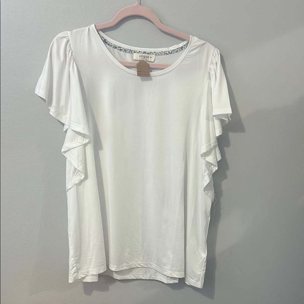 White Ruffle Sleeve Women's Top